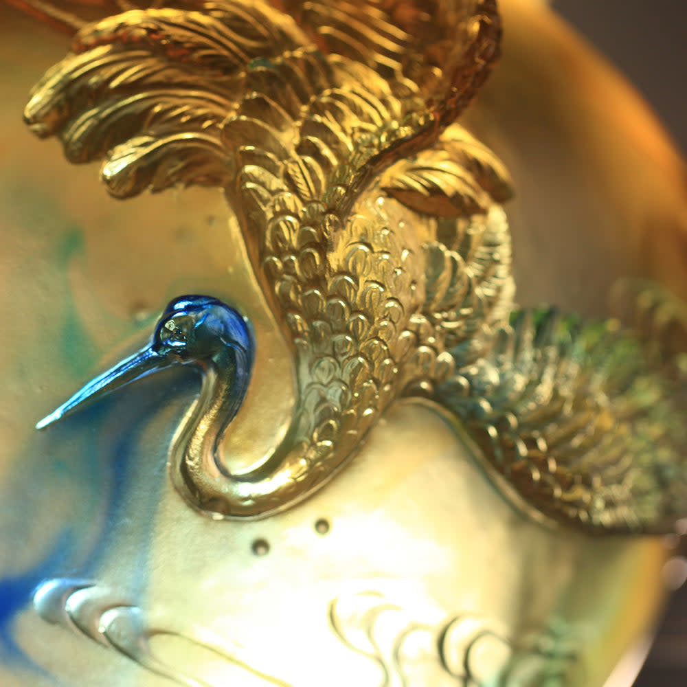 LIULI Crystal Art Crystal Floral Vase, Crane, "Flight of Legacy"