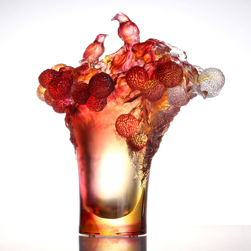 LIULI Crystal Art Crystal Floral Vase, Magpie, Crimson Delights