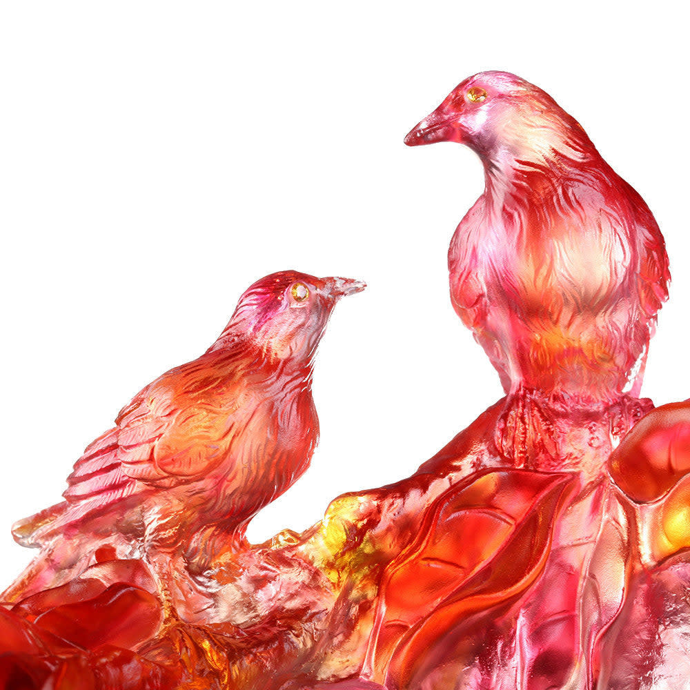 LIULI Crystal Art Crystal Floral Vase, Magpie, Crimson Delights