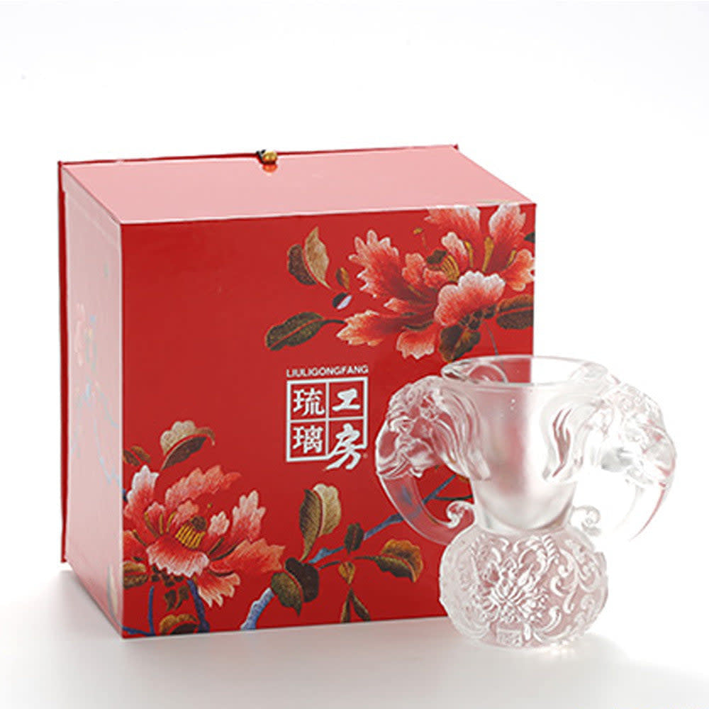 LIULI Crystal Art Crystal Elephant, "Full of Prosperity and Honor Around" - Amber/Red