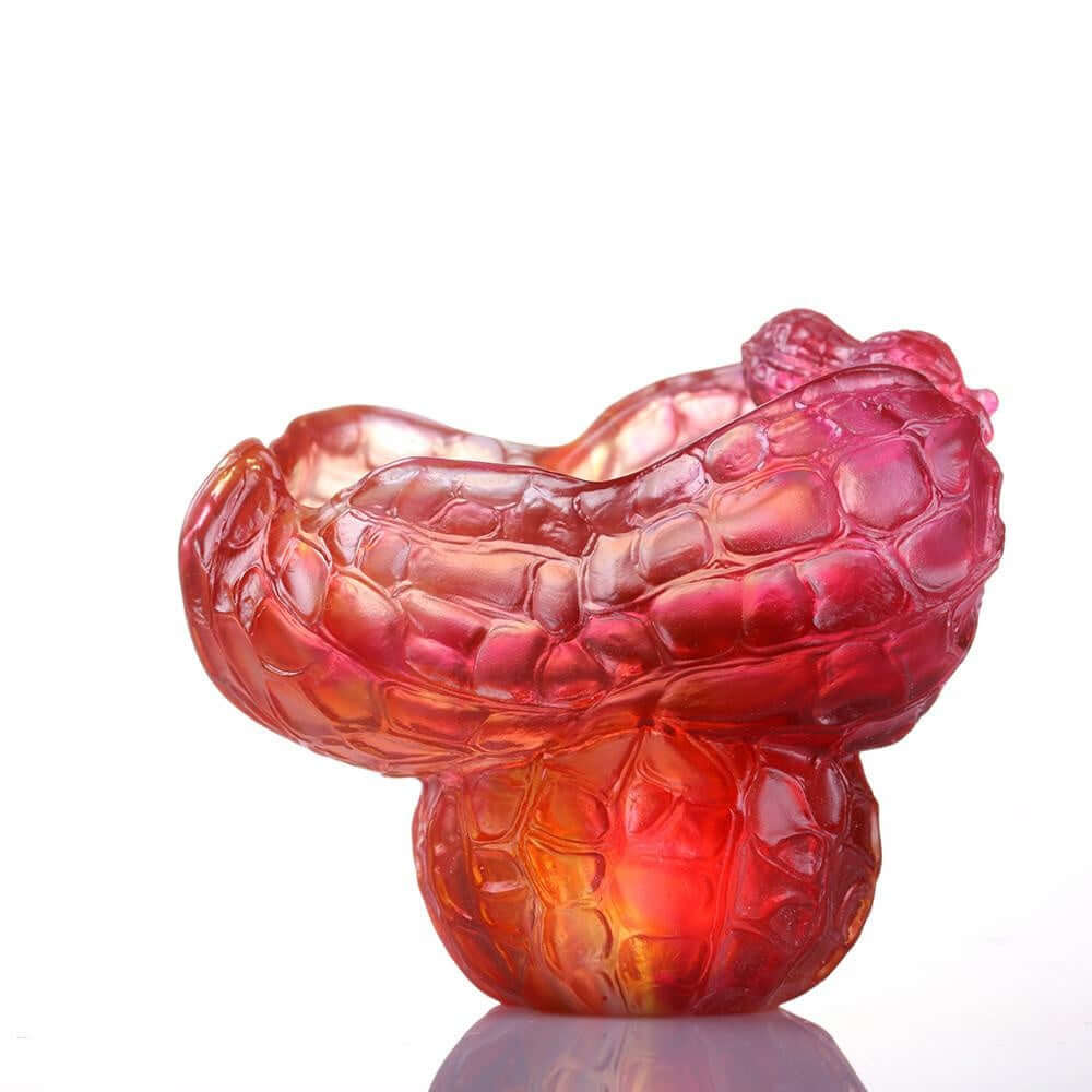 LIULI Crystal Art Crystal "Immortal Abundance" Peanut Paperclip Holder Desk Decor in Amber & Golden Red