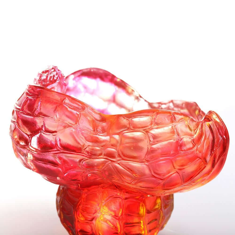 LIULI Crystal Art Crystal "Immortal Abundance" Peanut Paperclip Holder Desk Decor in Amber & Golden Red