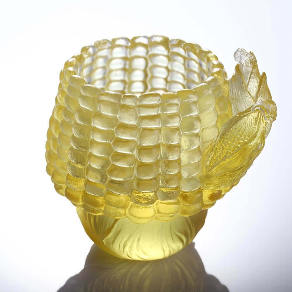 LIULI Crystal Art Crystal "Golden Abundance" Corn Paperclip Holder Desk Decor in Clear Amber (Limited Edition)