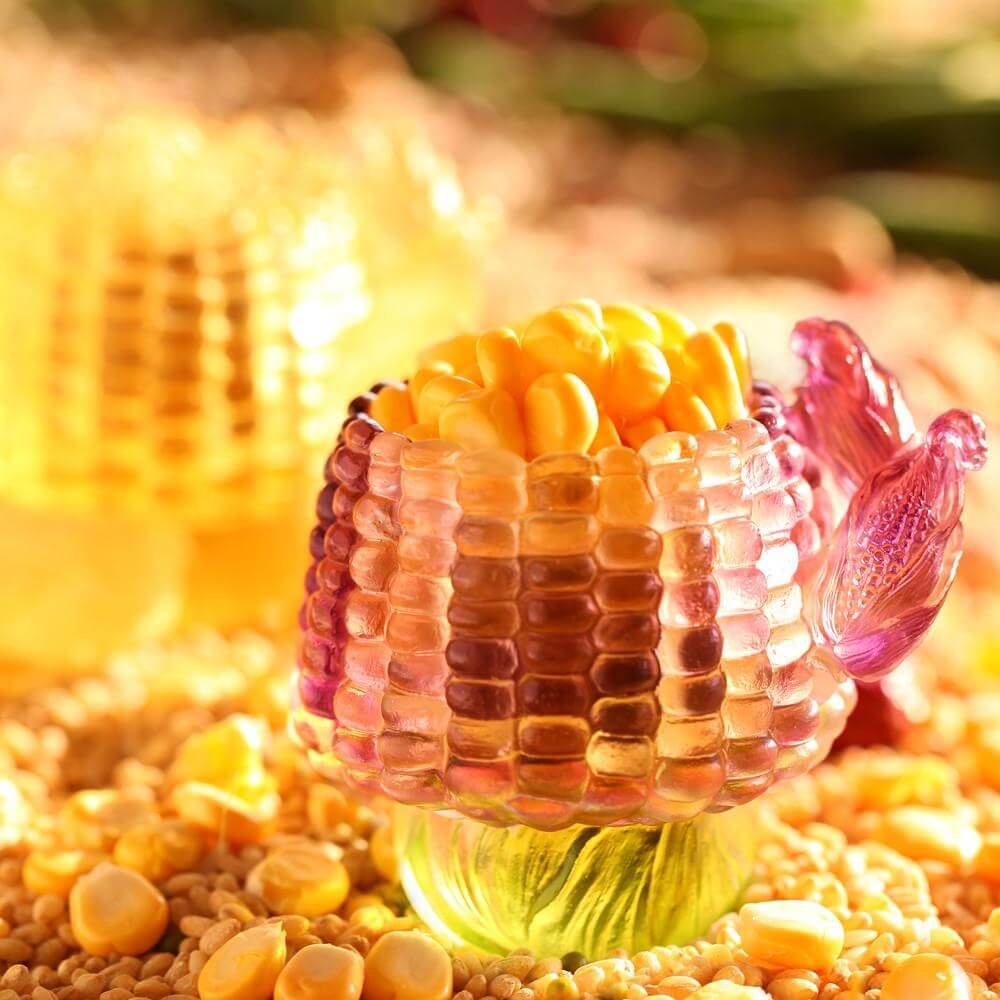 LIULI Crystal Art Crystal "Golden Abundance" Corn Paperclip Holder Desk Decor in Clear Amber (Limited Edition)