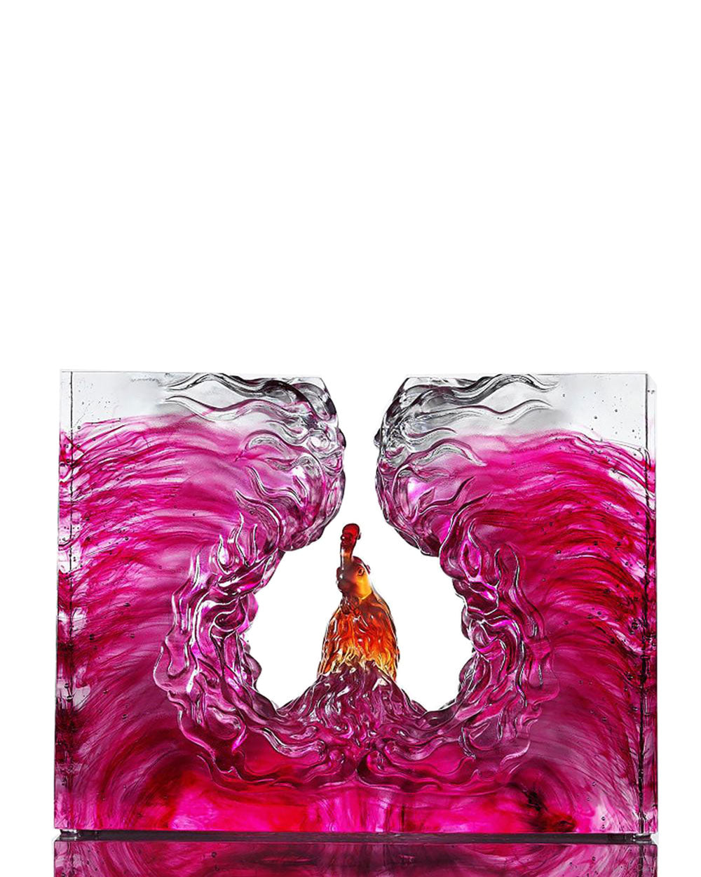 LIULI Crystal Art Crystal Mythological Bird, Pheonix, "Illuminated Heart of Fire and Wind"