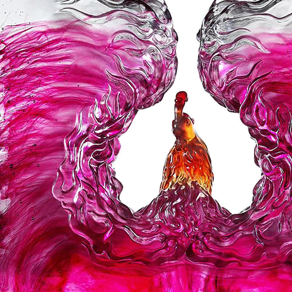 LIULI Crystal Art Crystal Mythological Bird, Pheonix, "Illuminated Heart of Fire and Wind"