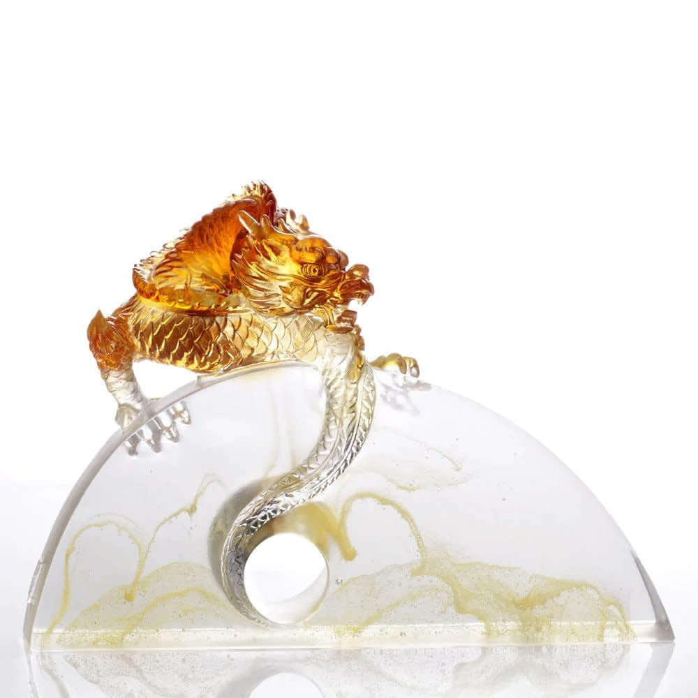 LIULI Crystal Art Chinese Zodiac Dragon Sculpture "Within Grasp"