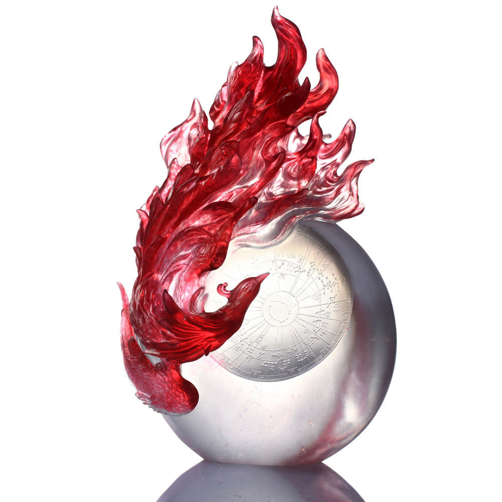 LIULI Crystal Art Crystal Vermillion Bird Mythical Creature Dance of the Phoenix
