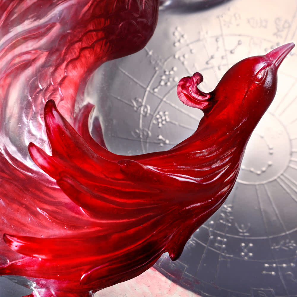 LIULI Crystal Art Crystal Vermillion Bird Mythical Creature Dance of the Phoenix