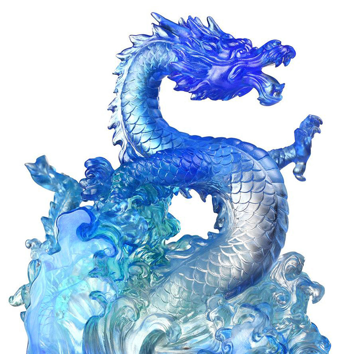 LIULI Crystal Art Crystal Dragon, Ocean Wave, Dagon of Excellence in Sapphire Blue