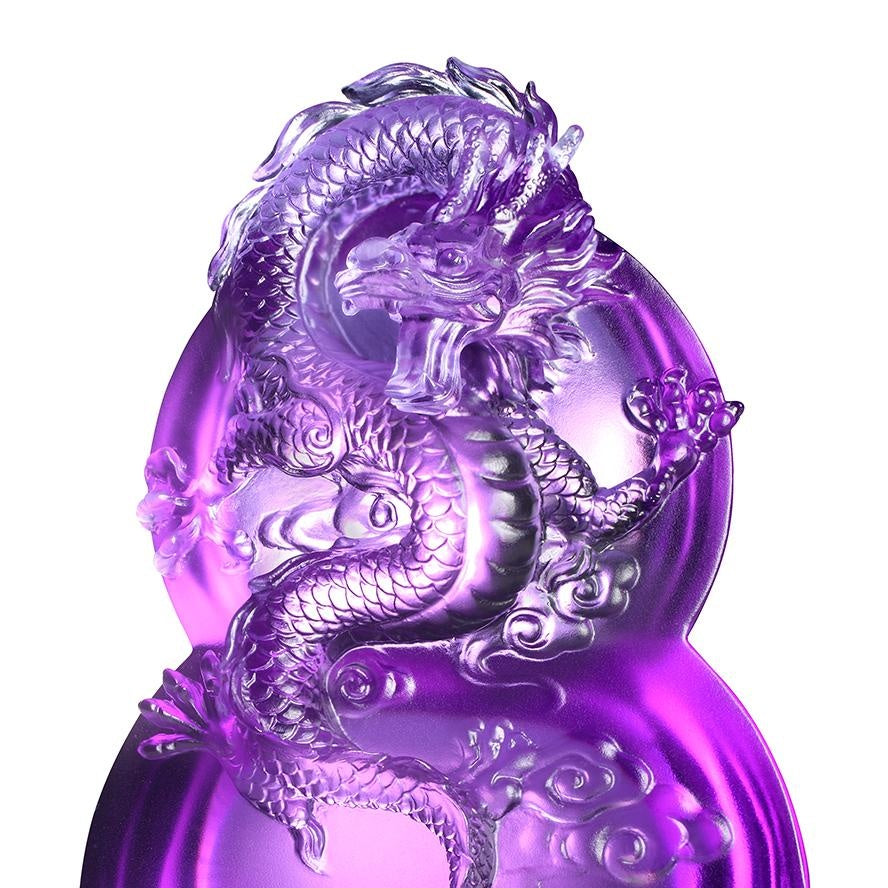 LIULI Crystal Art Crystal Flying Purple Dragon Sculpture on Hulu Gourd, "Ambition of the Heavenly Dragon"