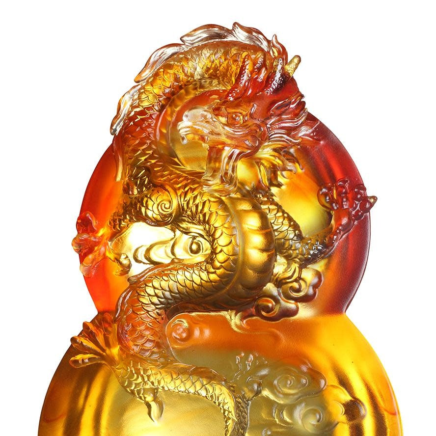 LIULI Crystal Art Crystal Flying Dragon Sculpture on Hulu Gourd, "Ambition of the Heavenly Dragon"