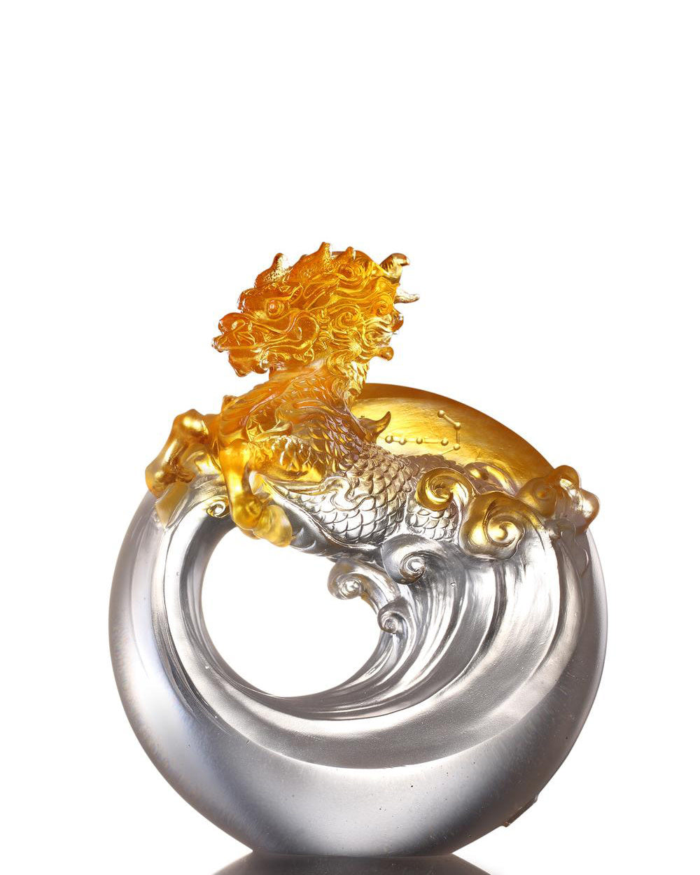 LIULI Crystal Art Crystal Qilin, the mythical creature - "Beauty" in Light Amber
