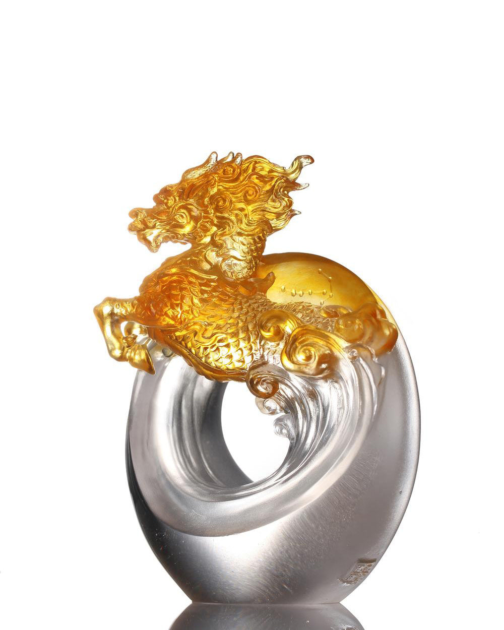 LIULI Crystal Art Crystal Qilin, the mythical creature - "Beauty" in Light Amber