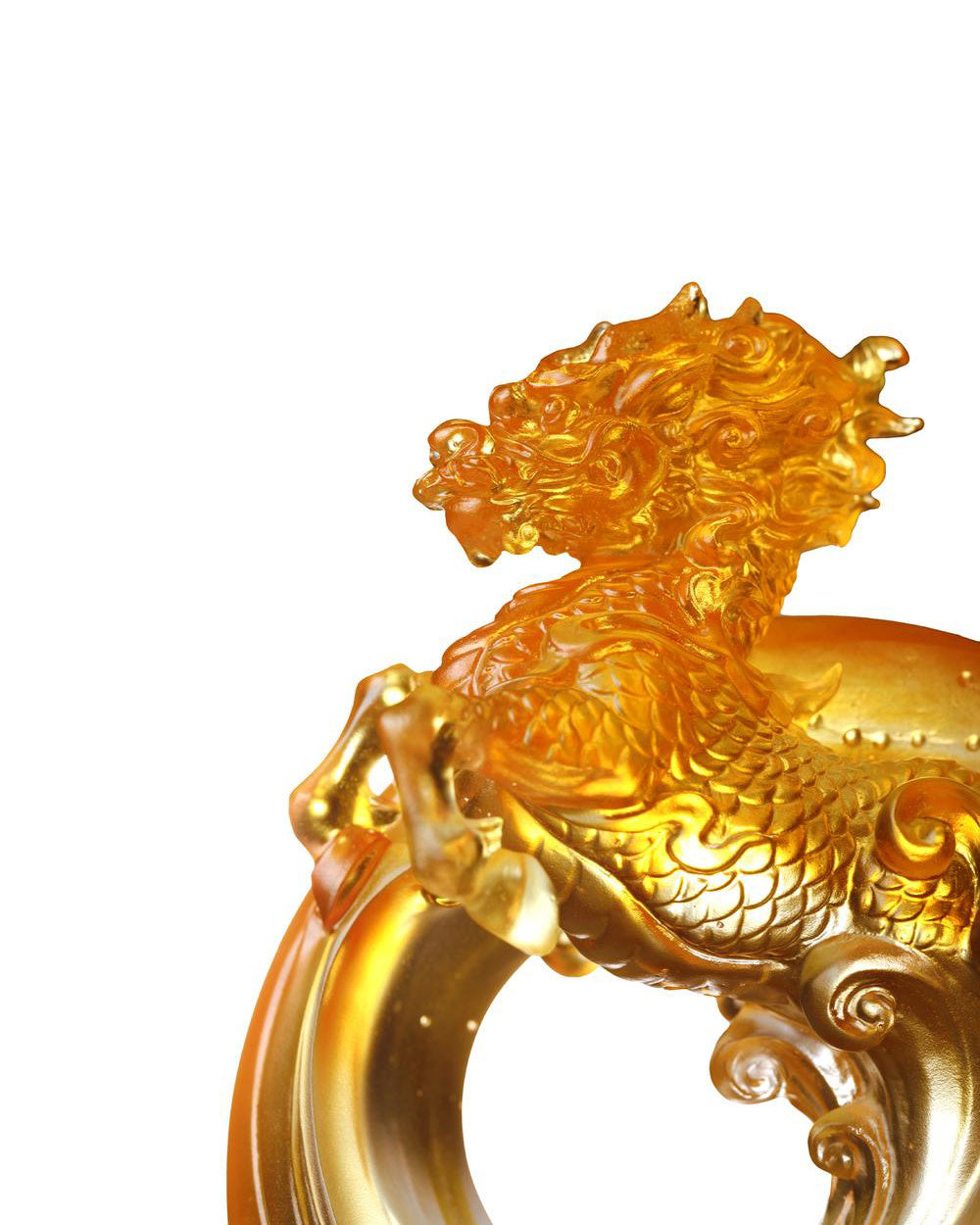 LIULI Crystal Art Crystal Qilin, the mythical creature - "Beauty" in Dark & Light Amber