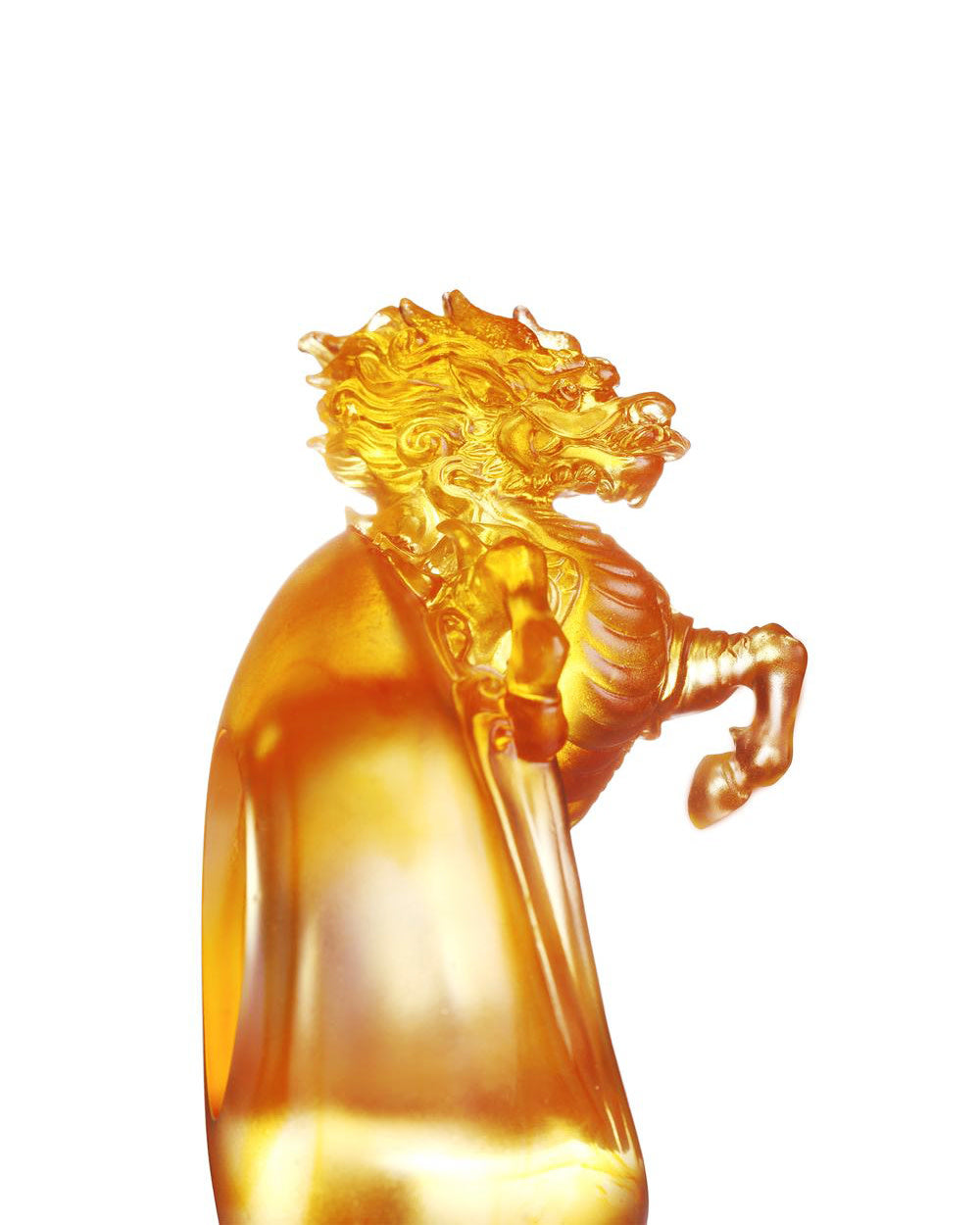 LIULI Crystal Art Crystal Qilin, the mythical creature - "Beauty" in Dark & Light Amber