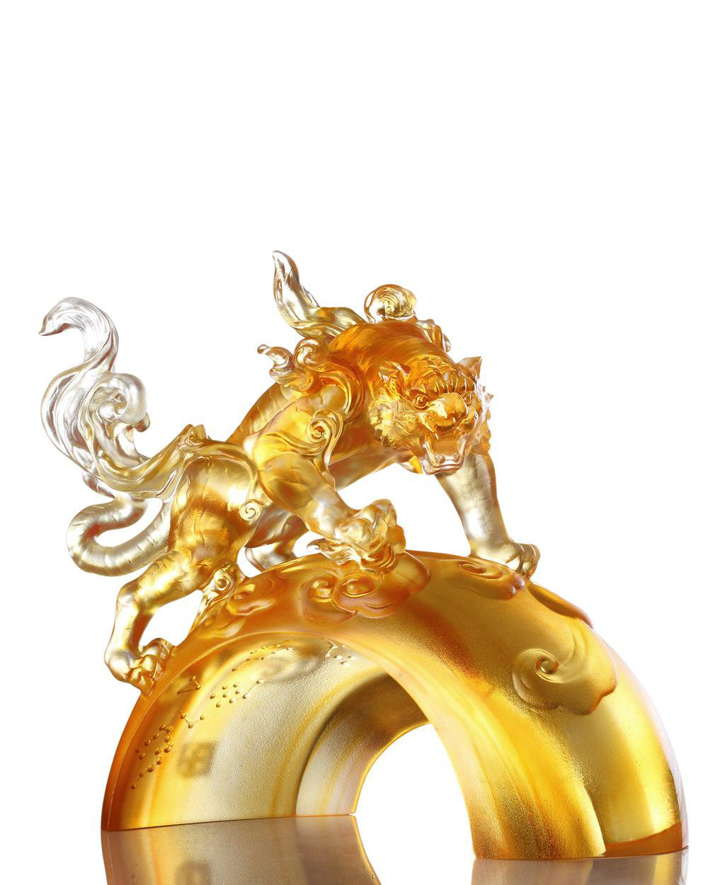 LIULI Crystal Art Crystal Mythical Creatures, Set of 5, Dragon, Vermillion Bird, Qilin, Tiger, Tortoise (Light set)