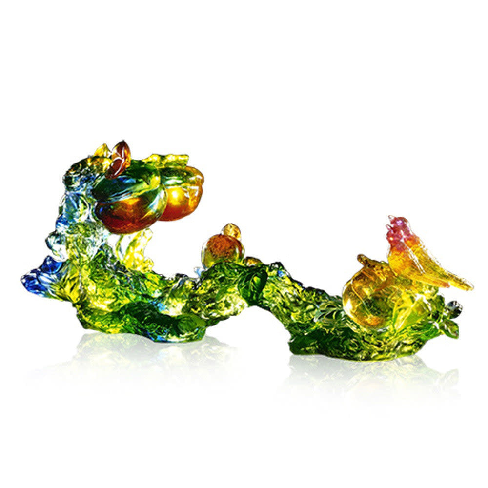 LIULI Crystal Art Lovely Bird with Ruyi Figurine (Double Happiness) - "Great Happiness"