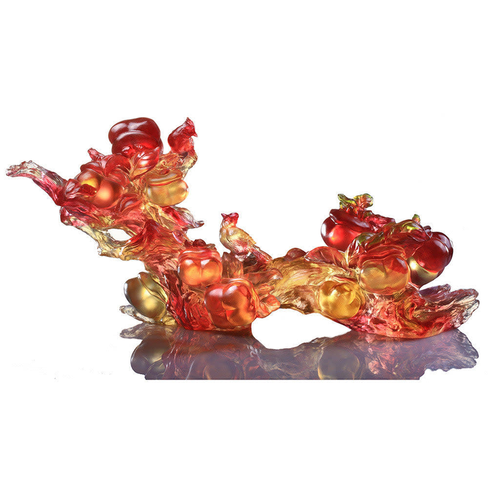 LIULI Crystal Art Crystal Magpie with Ruyi Feng Shui Sculpture, "Ruyi Charged with Joy"