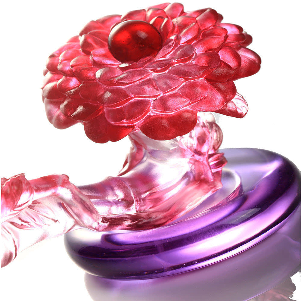 LIULI Crystal Art Crystal Feng Shui Ruyi, "Camellia, Ruyi of Virtue"