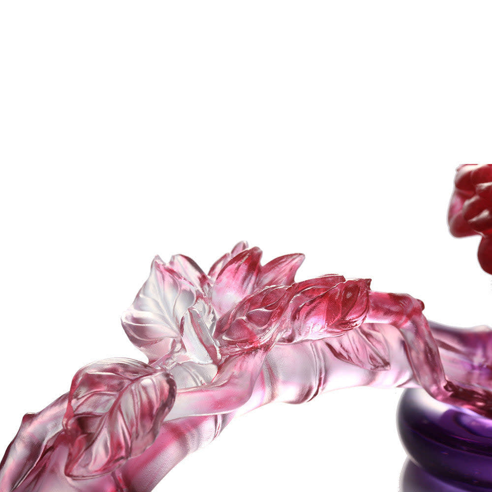 LIULI Crystal Art Crystal Feng Shui Ruyi, "Camellia, Ruyi of Virtue"