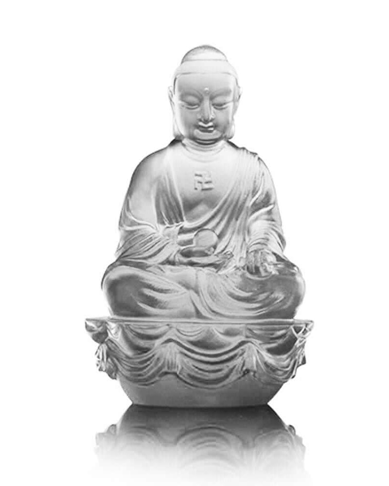 LIULI Crystal Art Crystal "Present Mindfulness" Medicine Buddha, The Guardian of Peace, Powder White