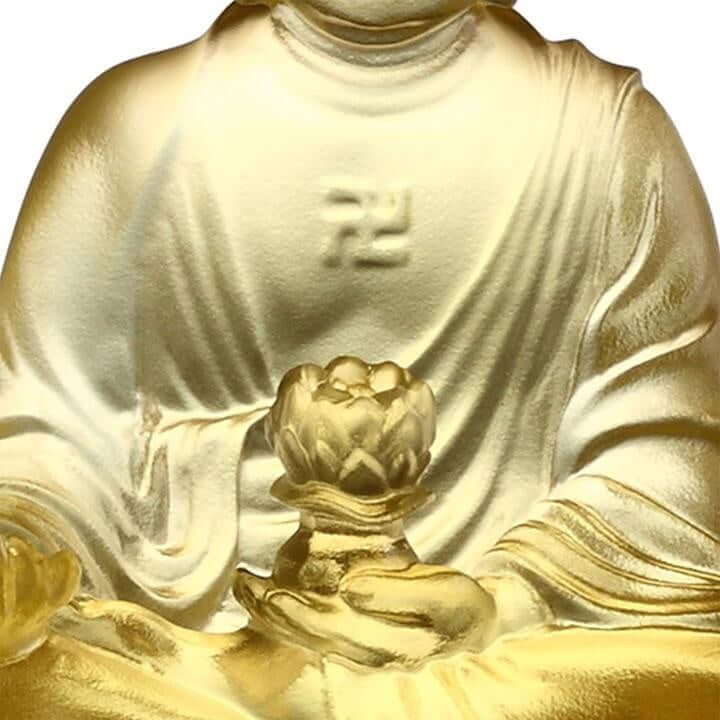 LIULI Crystal Art Crystal "Present Mindfulness" Amitabha Buddha, Guardians of Peace, Gold