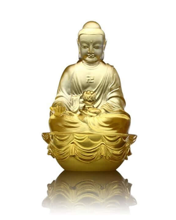 LIULI Crystal Art Crystal "Present Mindfulness" Amitabha Buddha, Guardians of Peace, Gold
