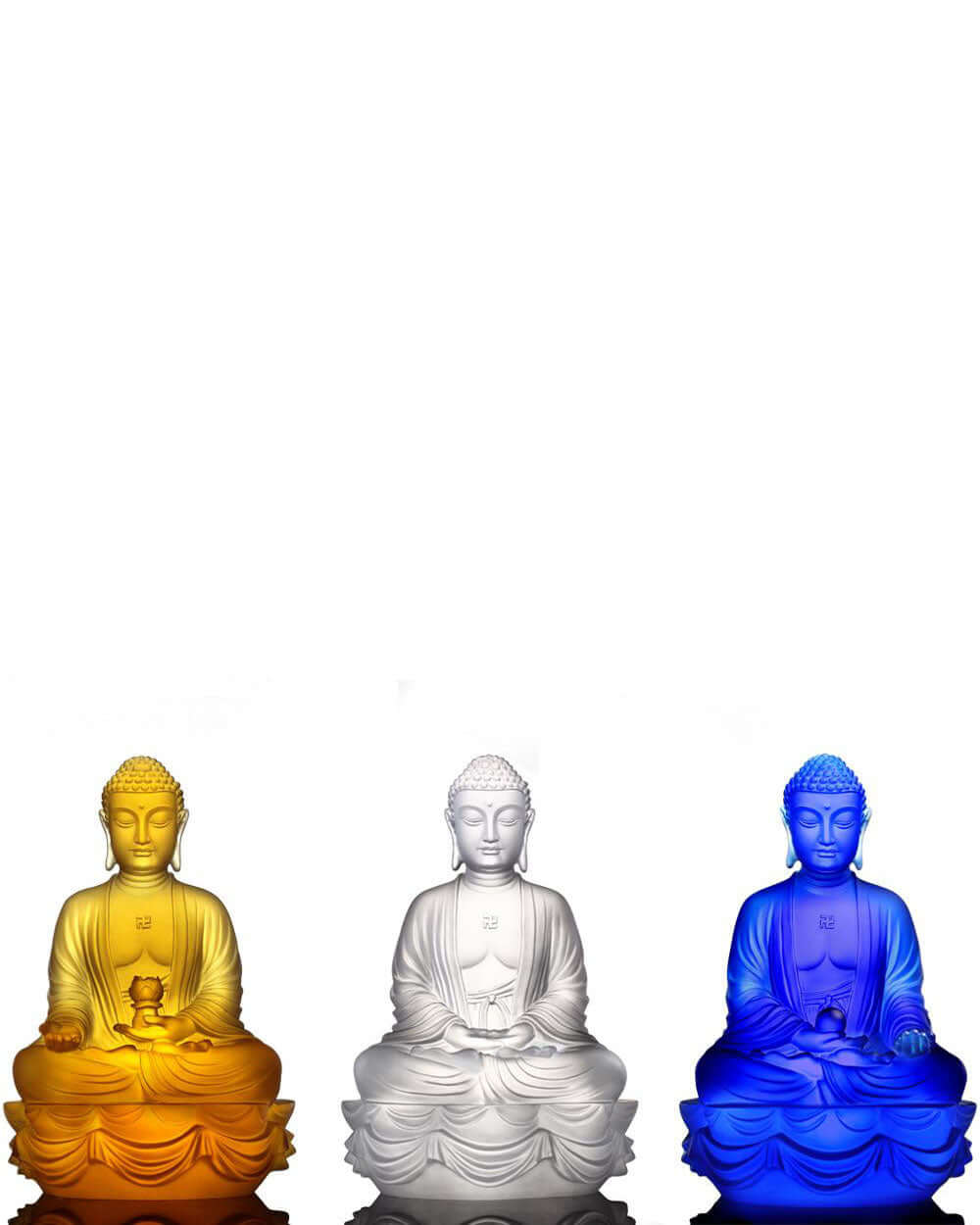 LIULI Crystal Art Crystal Buddhas of the Three Treasures (Set of 3), Mixed Colors