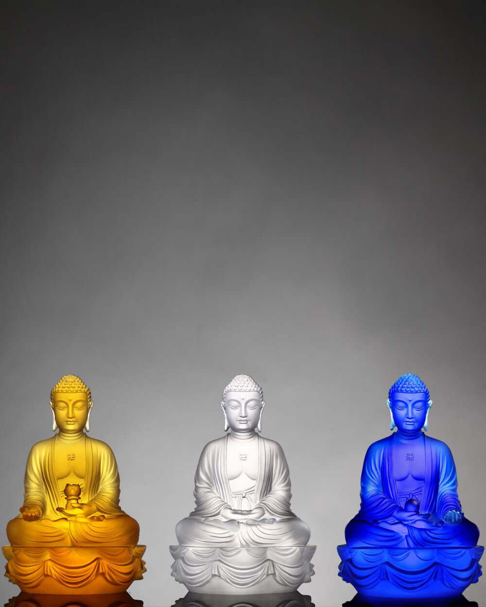 LIULI Crystal Art Crystal Buddhas of the Three Treasures (Set of 3), Mixed Colors
