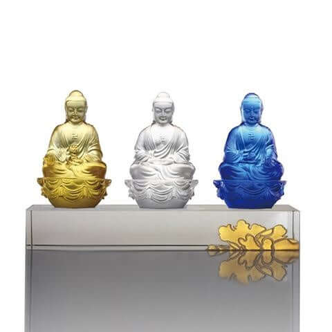 LIULI Crystal Art Crystal "Present Mindfulness" Amitabha Buddha, Guardians of Peace, Gold