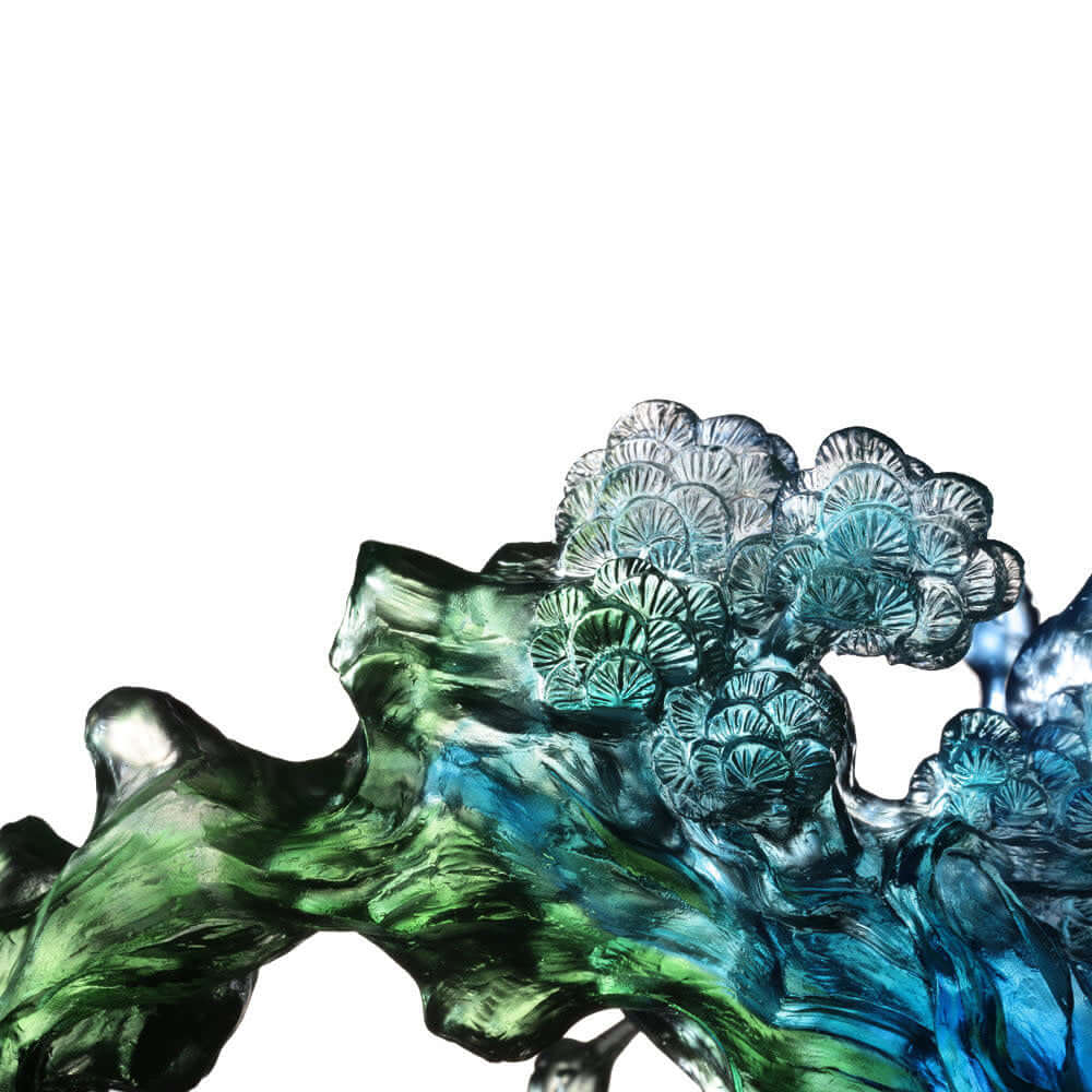 LIULI Crystal Art Crystal Bird, Crane, Infinite Eternity in Blue Green Clear