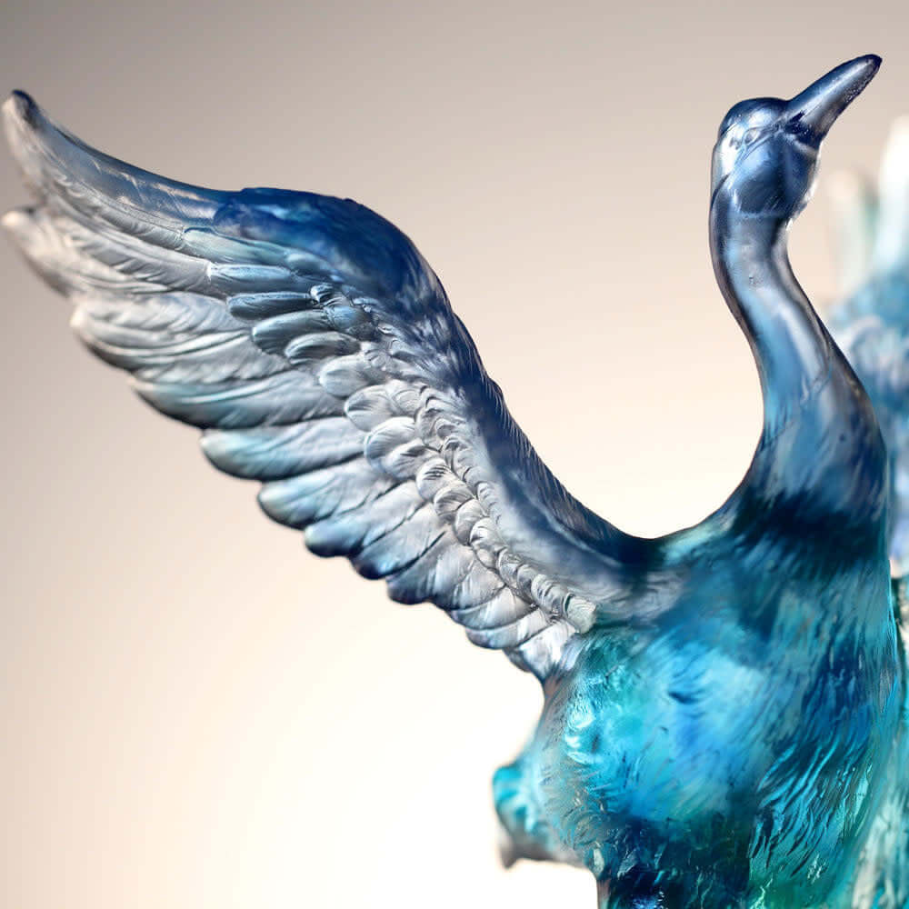 LIULI Crystal Art Crystal Bird, Crane, Infinite Eternity in Blue Green Clear