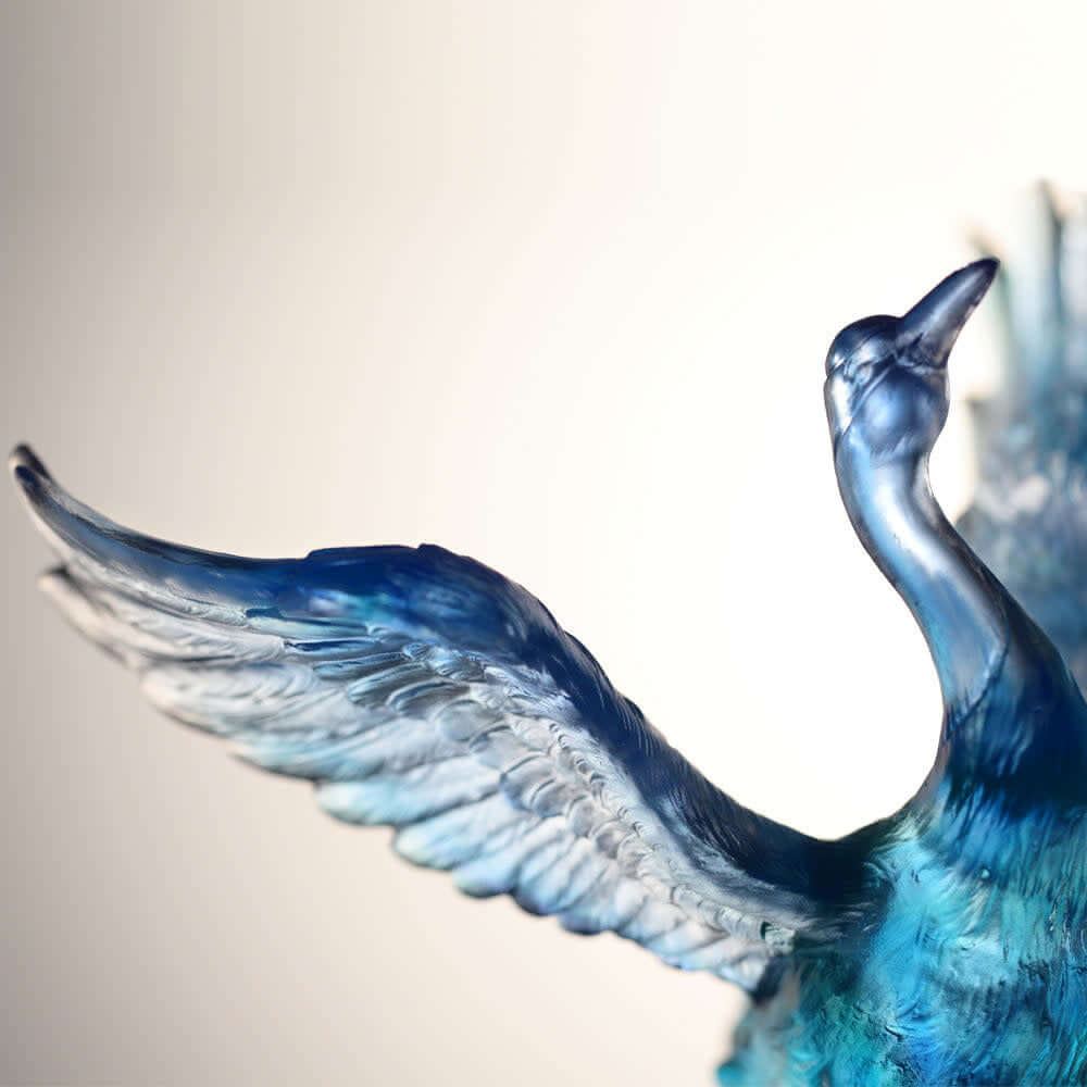 LIULI Crystal Art Crystal Bird, Crane, Infinite Eternity in Blue Green Clear
