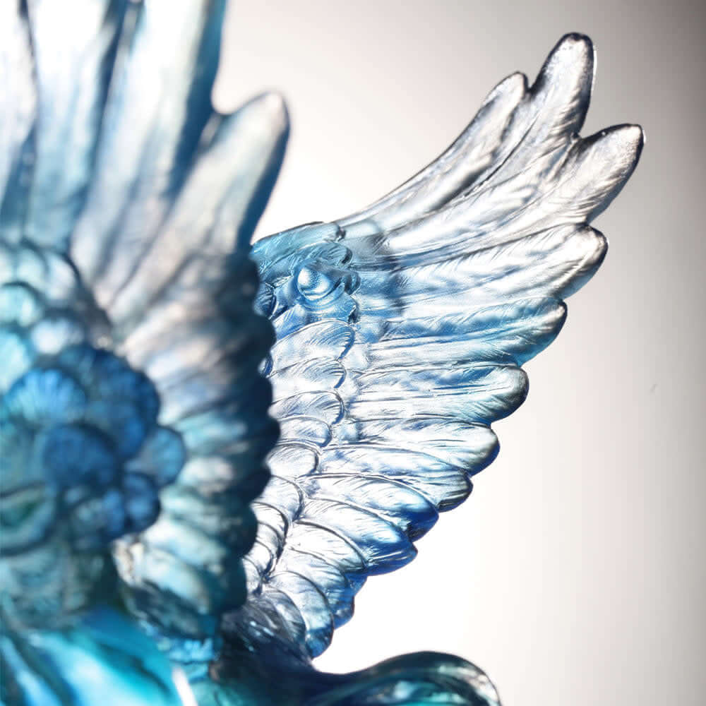 LIULI Crystal Art Crystal Bird, Crane, Infinite Eternity in Blue Green Clear