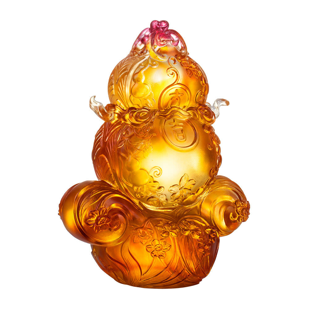 LIULI Crystal Art Crystal Gourd Feng Shui Sculpture, "Happiness Lies Ahead"