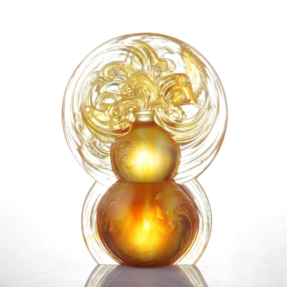 LIULI Crystal Art Crystal Sculpture, Hulu & Fish, "Source of Abundance"