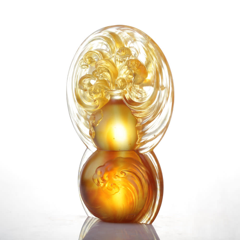 LIULI Crystal Art Crystal Sculpture, Hulu & Fish, "Source of Abundance"