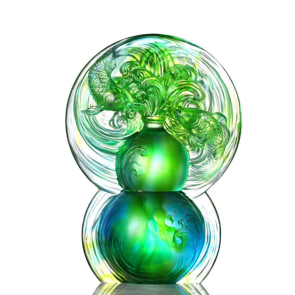 LIULI Crystal Art Crystal Hulu Gourd & Fish, "Source of Abundance"