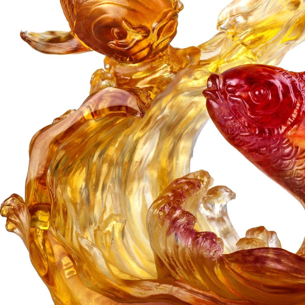 LIULI Crystal Art Crystal Koi, "Success begets success", Amber Gold Red (Limited Edition)
