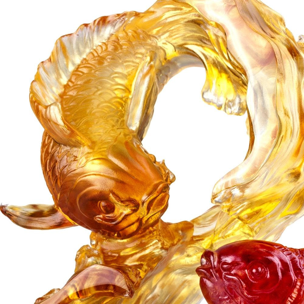 LIULI Crystal Art Crystal Koi, "Success begets success", Amber Gold Red (Limited Edition)
