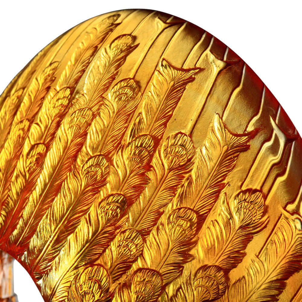 LIULI Crystal Art Crystal Bird, Peacock, "Golden Age of Opulent Beauty"