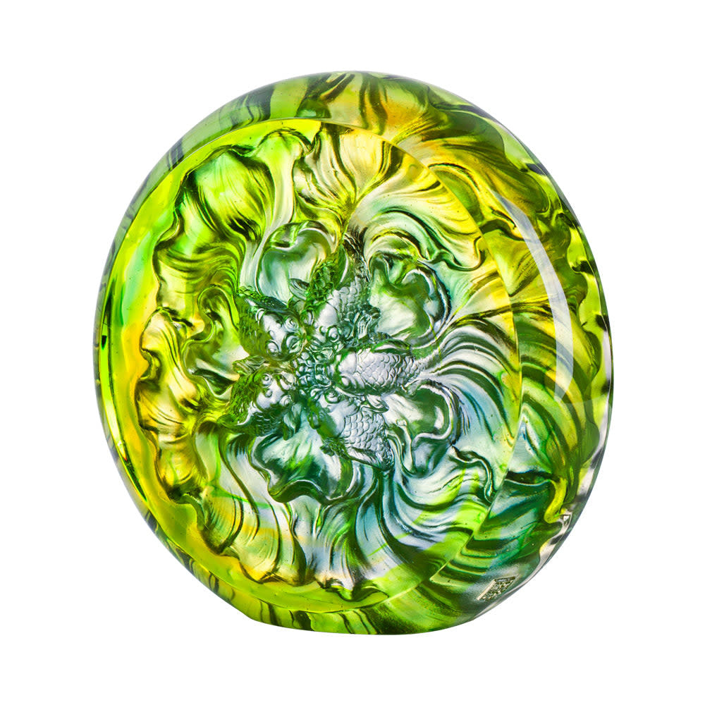 LIULI Crystal Art Crystal Fish, Goldfish, Grand Fulfillment (Amber / Bluish Green)