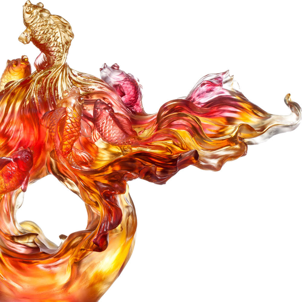 LIULI Crystal Art Crystal Fish, Goldfish, Rising New Era, 24k Gold Leaf