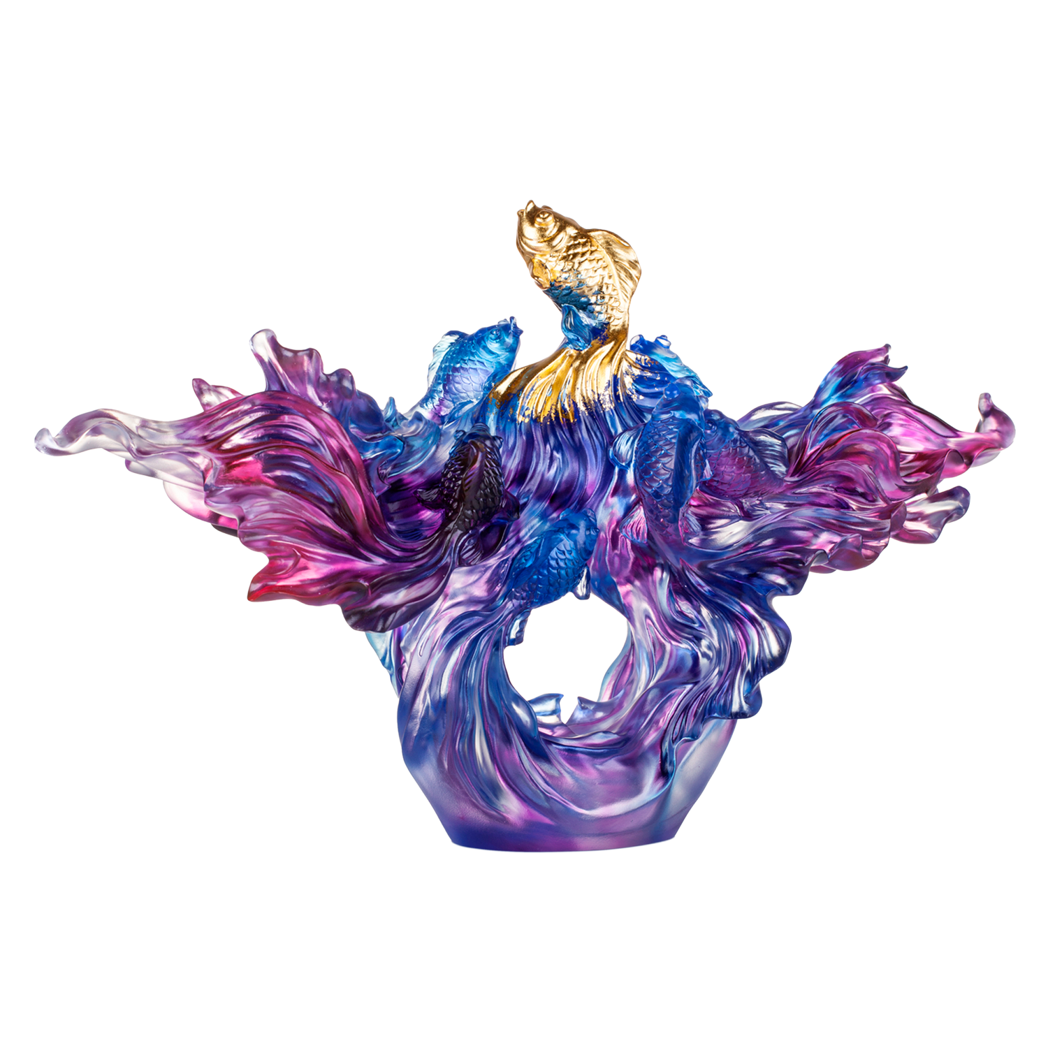 LIULI Crystal Art Crystal Fish, Goldfish, "Rising New Era" , 24k Gold Leaf
