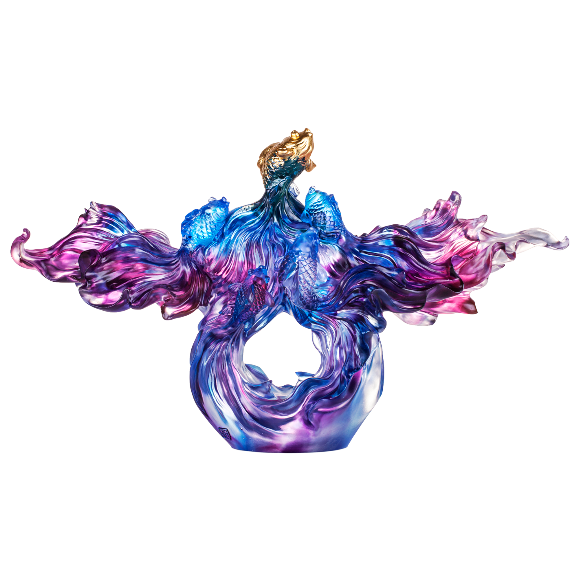 LIULI Crystal Art Crystal Fish, Goldfish, "Rising New Era" , 24k Gold Leaf