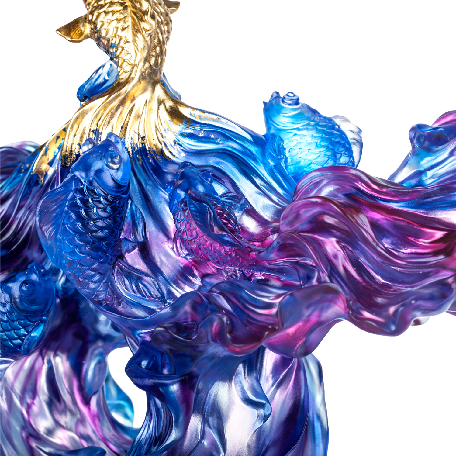 LIULI Crystal Art Crystal Fish, Goldfish, "Rising New Era" , 24k Gold Leaf