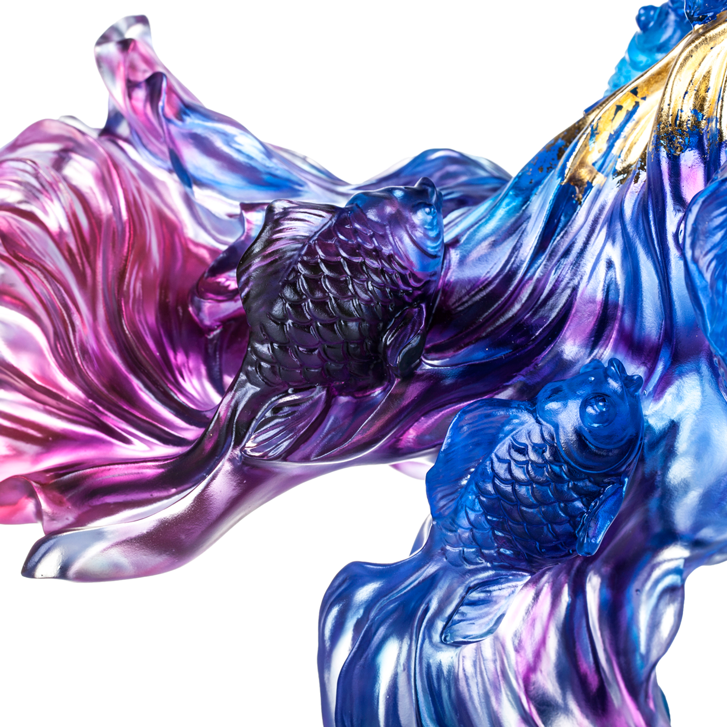 LIULI Crystal Art Crystal Fish, Goldfish, "Rising New Era" , 24k Gold Leaf