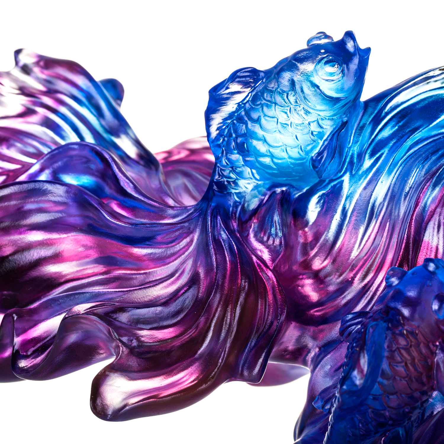 LIULI Crystal Art Crystal Fish, Goldfish, "Rising New Era" , 24k Gold Leaf