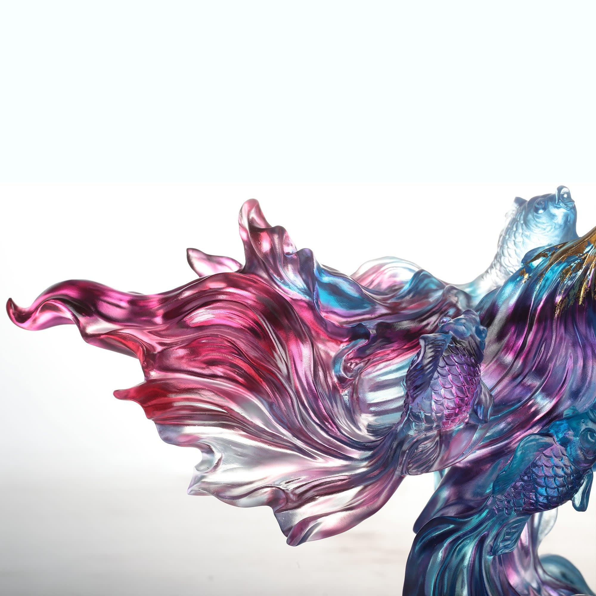 LIULI Crystal Art Crystal Fish, Goldfish, "Rising New Era" , 24k Gold Leaf